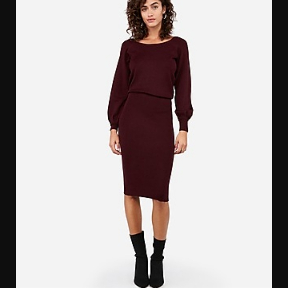 Express x Negin Mirsalehi Wine Sweater Dress
